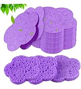 Spunspon 50-Count Facial Sponges, Natural, Modern Flower Shape, Purple, Reusable, Exfoliating, Cl...