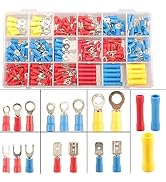 300pcs 18 Types Crimp Connectors, Ring Spade Fork Butt Wire Connectors Kit, 6.3mm Male and Female...