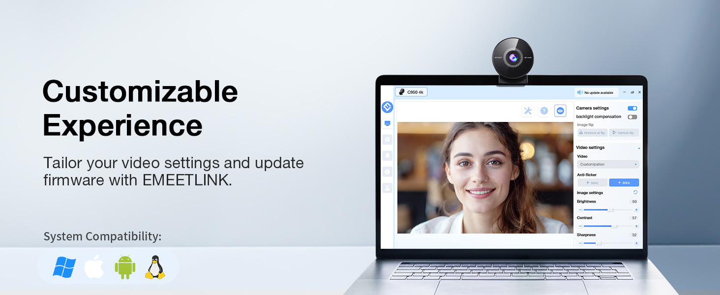 EMEETLINK lets you customize image settings and upgrade firmware easily