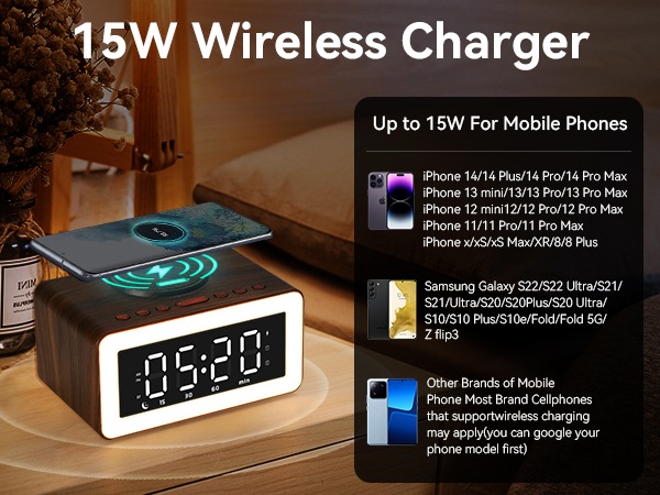 alarm clock phone charger with light bluetooth for bedroom speaker