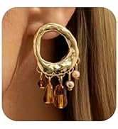 Statement Brown Crystal Bead Tassel Earrings for Women Vintage Chunky Gold Big Oval Round Resin D...