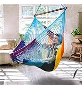 Upgraded Caribbean Hammock Chair with Detachable Metal Bar, Large Hammock Swing Chair, XL Rope Ha...