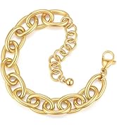 Chunky Gold Bracelets for Women - 18K Gold Plated Cuban Link Bracelet, Stainless Steel Non-tarnis...
