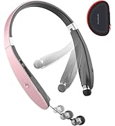 AMORNO Foldable Bluetooth Headphones Wireless Neckband Headset with Retractable Earbuds, Sports S...