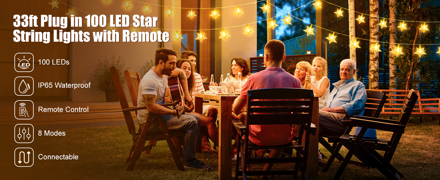 33 ft 100 LED Star Fairy String Lights