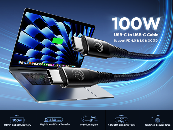 USBC to USBC 100W [6ft/2 Pack] USB C to USB C Fast Charging Cable Braided C to C Charger Cord