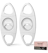 Cigar Cutter Stainless Steel Guillotine Double Cut Blade in Leather Pouch, 2 Count