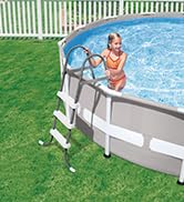 Intex Steel Frame Above Ground Swimming Pool Entry/Exit Ladder for 48" High Wall Pools, 300 Pound...