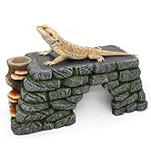 3 in 1 Bearded Dragon Basking Platform, Reptile Habitat Cave Hideout with Food Bowl, Aquarium &amp; T...