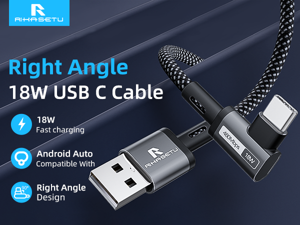 USB A to C Cable Right Angle