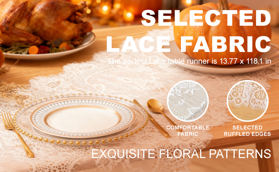 14x120 Inch White Rustic Lace Table Cloth
