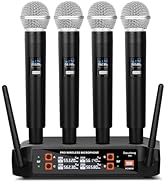 Depusheng DX4 Wireless Microphone, Professional 4 Channels Karaoke Handheld System for Home Karao...