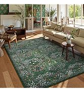 Lahome Floral Washable Area Rugs 5x7, Soft Green Rugs for Living Room Bedroom, Boho Non Slip Low ...