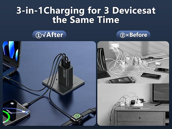 65W USB C Charger Block Fast Charging,3 Port (65W+20W+18W) USB-C Wall Charger