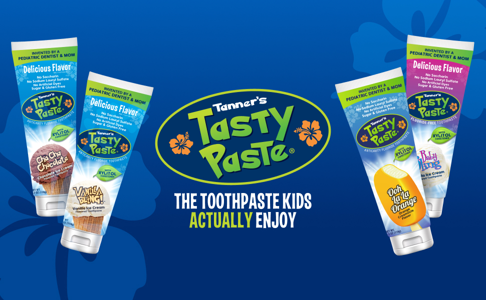 Tanner&amp;#39;s Tasty Paste kids toothpaste in 4 ice cream flavors, fluoride and fluoride free