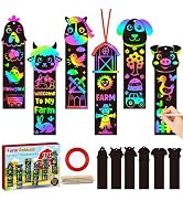 CY2SIDE Farm Animals Scratch Bookmarks - 60PCS Barnyard Animals Pig Cow Color Paper Cards Craft K...