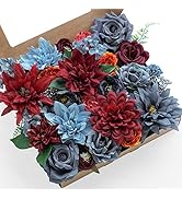 Udoula Burgundy Artificial Flowers Combo Pack, Navy and Burgundy Wedding Flowers Combo Arrangemen...