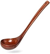 Hefild Wooden Soup Ladle, 10.8" Handle, 1.6 fl oz Medium Scoop Utensil for Serving &amp; Cooking, Red...