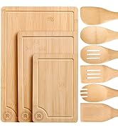 Riveira Bamboo Cutting Boards For Kitchen with Wooden Spoons For Cooking – Set of 3 Pcs Wooden Cu...