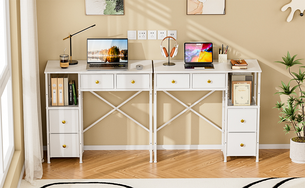 white desk with drawers