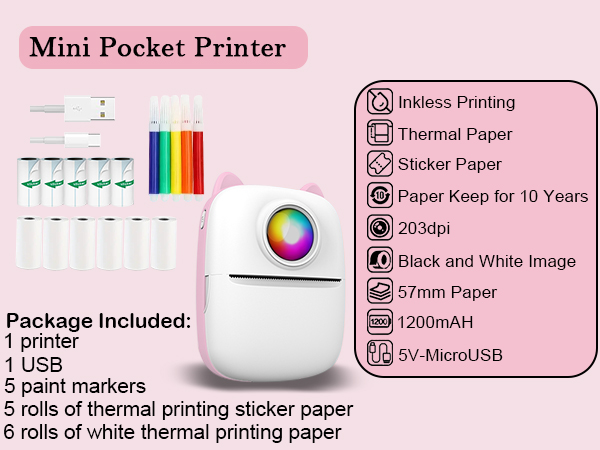 Mini Sticker Printer, Pocket Thermal Sticker Printer Machine, Thermal Bluetooth Sticker Maker