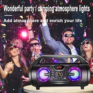 bluetooth speaker with lights portable wireless party outdoor boombox karaoke subwoofer loud stereo