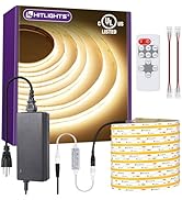 HitLights COB LED Strip Lights Kit Warm White 3000K, Dimmable Tape Light with Remote 12V Power Su...