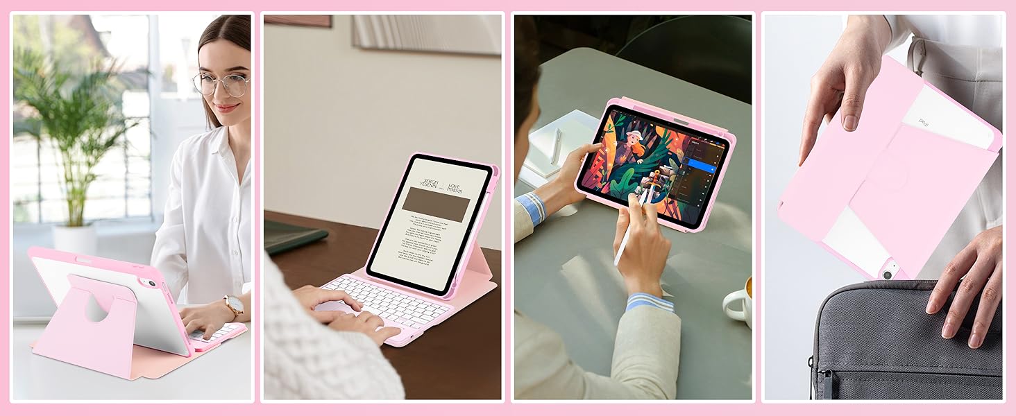 iPad 10th Gen Rotating Keyboard Case - Pink-7