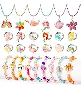 Little Girl Jewelry Set for Girls 4-6 6-8, Kids Mermaid Necklaces Beaded Bracelets Play Rings, Co...