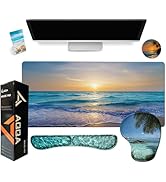 AQQA Beach Sunset Mouse Pad Set,XXL Non-Slip Mouse Mat+Keyboard Wrist Rest Support+Mobile Phone H...