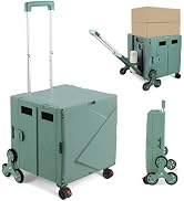 76L Folding Utility Cart Portable Rolling Crate Handcart Shopping Collapsible Tool Box with Stair...