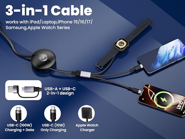 retractable 3 in 1 charging cable