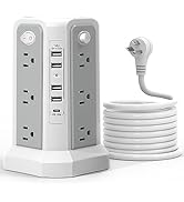 PASSUS 1625W|13A Power Strip with USB C Port, Sugre Protector Tower with Multiple Outlets, 10FT C...