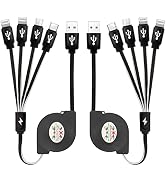 Multi Charging Cable 2 Pack 3FT 4 in 1 Retractable Multiple Charger Cord with Dual Lightning/Micr...