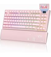 Womier 75% Pink Creamy Mechanical Keyboard Wireless with Color Multimedia Screen Gaming Keyboard,...