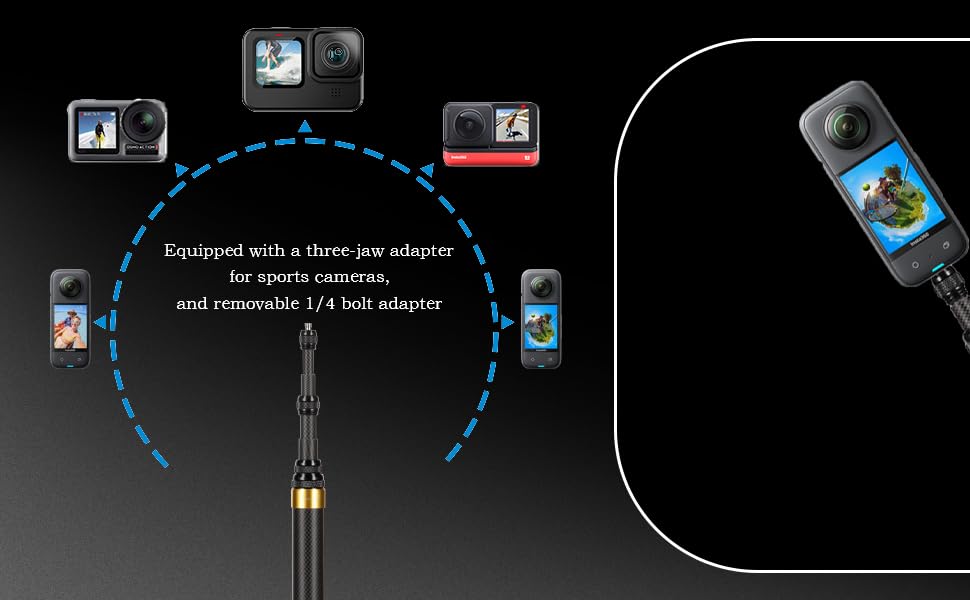 45cn to 3m invisible carbon fiber long selfie stick for insta360 insta 360 x5