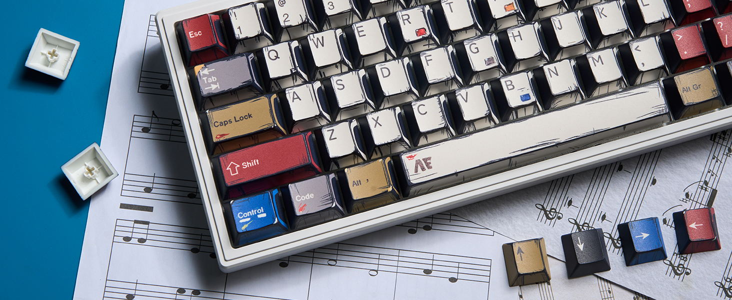womier Retro PBT Keycaps Set,Manga Theme Custom Keycap 75 100 Percent, Dye-Sub, Cherry Profile
