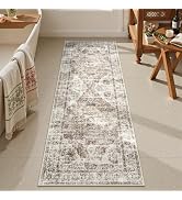 Uphome Bathroom Rugs Runner, Distressed Farmhouse Boho Khaki Bath Mat, Non Slip Washable Long Bat...