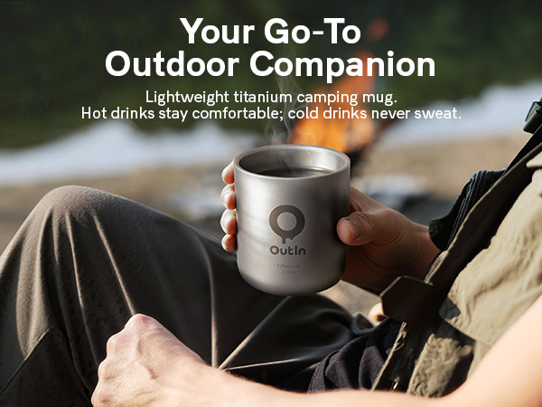 Text reads 'Your Go-To Outdoor Companion' and 'Lightweight triangle camping ring' with promotional images showing camping or outdoor gear