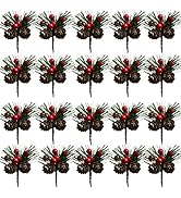 Acronde 20PCS Artificial Pine Picks Christmas Simulation Pine Needle Small Berries Pinecones for ...