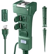 Outdoor Power Stake Timer, 24 Hour Light Timers with Remote Control, 6 Outlet Countdown Yard Stak...
