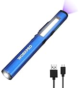 WORKPRO Rechargeable Flashlight, LED Pen Light with 365 nm UV Black Light, 450 Lumen Pocket Penli...