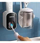 Toothpaste Dispenser with Toothbrush Holders Wall Mounted, MOPMS Kids Tooth Brush Holder with Cup...