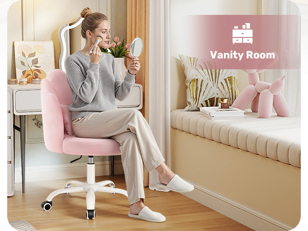 makeup chair for vanity, rolling vanity chair for makeup room, cute rolling chair