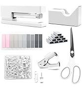White Office Supplies, UPIHO White Desk Accessories, Stapler and Tape Dispenser Set for Women wit...