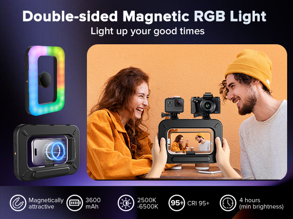 Heliora Magnetic RGB Selfie Ring Light for iPhone and Android (with Mini Tripod)