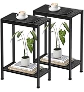 Narrow Side Table Set of 2 for Small Space, 2-Tier Slim End Table, Thin Nightstand, Skinny Snack ...