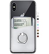 Leather Phone Card Holder Stick On Wallet for iPhone and Android Smartphones by Wallaroo (White R...