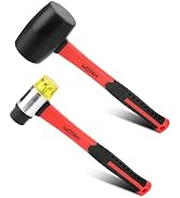 WOTAHI 2-Piece Hammer Set - 16oz Rubber Mallet Hammer and 35mm Double-Faced Soft Hammer with Soli...
