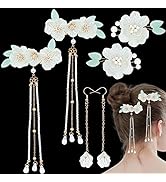 3 Pair Flower Pearl Barrettes Earring Tassel Hair Pin White Vintage Flower Duckbill Hair Clips Ka...
